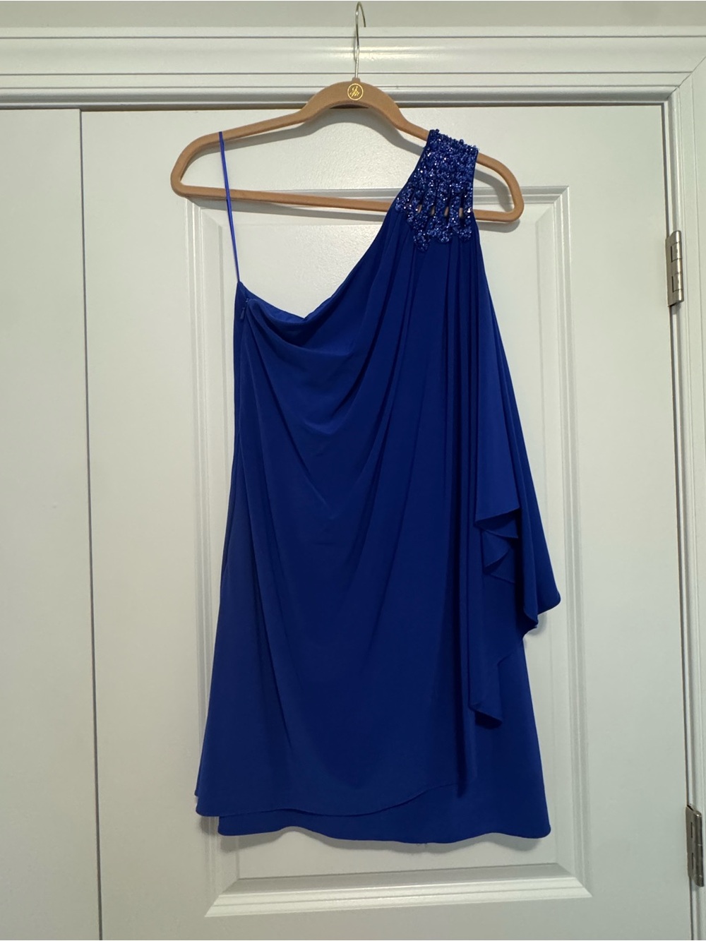 JS Boutique One-Shoulder Beaded Royal Blue Cocktail Dress